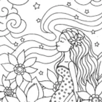 Mermaid in the Celestial Garden Coloring Page