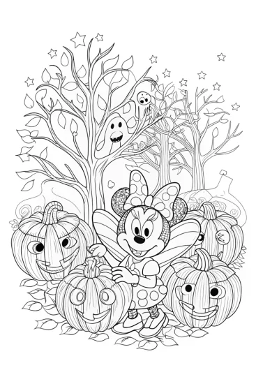 A coloring page of Minnie Mouse’s Enchanted Pumpkin Garden Coloring Page