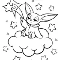 Baby Yoda’s Dreamy Cloud Adventure Coloring Page
