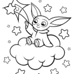 Baby Yoda’s Dreamy Cloud Adventure Coloring Page