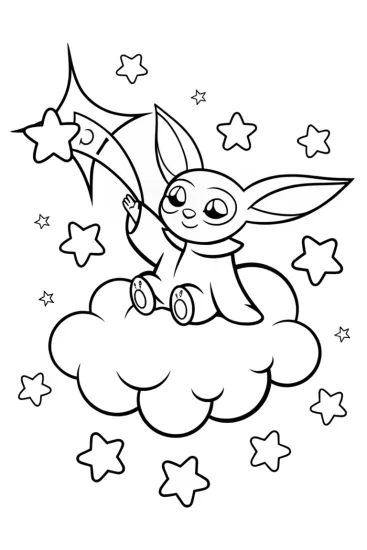 A coloring page of Baby Yoda’s Dreamy Cloud Adventure Coloring Page