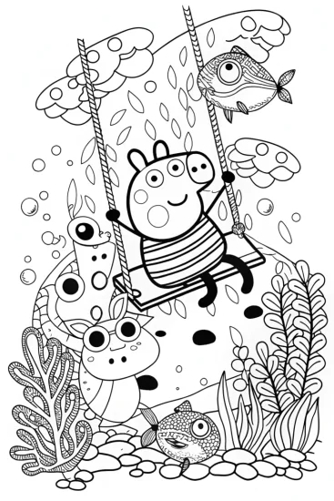 A coloring page of Peppa Pig’s Magical Underwater Playground Coloring Page