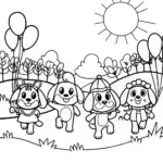 Puppies on parade through the park