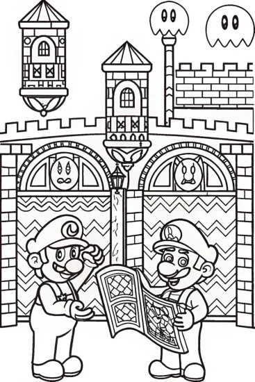 A coloring page of Mario and Luigi’s Enchanted Castle Adventure Coloring Page