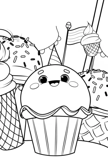 A coloring page of Squishmallow Ice Cream Parade Coloring Page