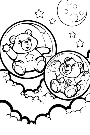 A coloring page of Care Bears in a Dreamy Bubble World Coloring Page