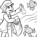 Captain Barnacles Ocean Cleanup Coloring Page