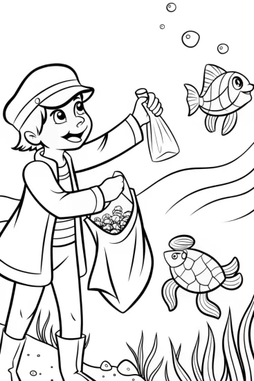 A coloring page of Captain Barnacles Ocean Cleanup Coloring Page