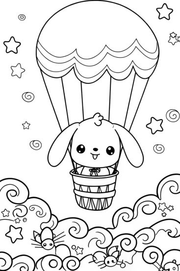 A coloring page of Cinnamoroll’s Cloudy Balloon Journey Coloring Page