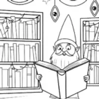 Gnome in the Enchanted Library Coloring Page