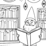 Gnome in the Enchanted Library Coloring Page