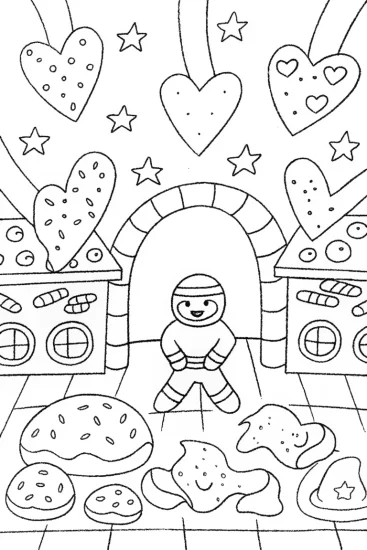 A coloring page of Ninja Cookie Adventure Coloring Page