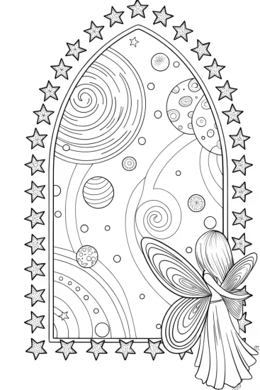 A coloring page of The Fairy’s Starry Escape Coloring Page