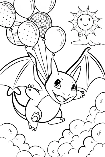 A coloring page of Charizard’s Skyward Adventure Coloring Page