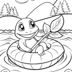 Charmander’s Leaf Raft Adventure Coloring Page
