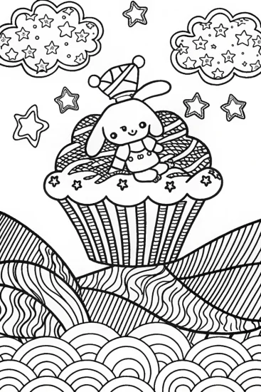 A coloring page of Cinnamoroll’s Cloudy Dreamscape Coloring Page