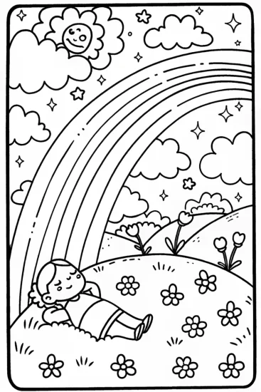 A coloring page of Rainbow Dreams and Starry Wishes Coloring Page