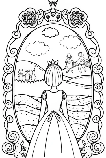 A coloring page of The Princess and the Enchanted Mirror Coloring Page