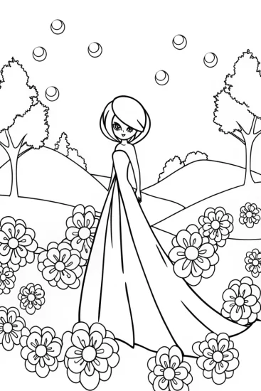 A coloring page of Gardevoir’s Magical Garden Coloring Page