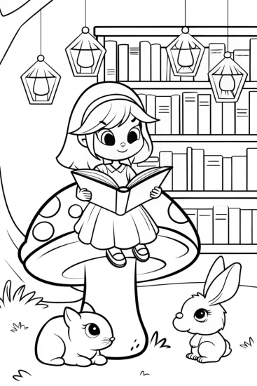 A coloring page of My Melody’s Cozy Storytime Coloring Page