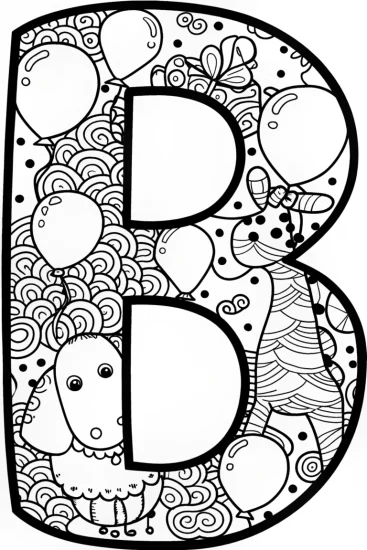 A coloring page of Balloon Parade with Letter ‘B’ Coloring Page