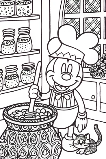 A coloring page of Mickey Mouse’s Magical Kitchen Adventure Coloring Page