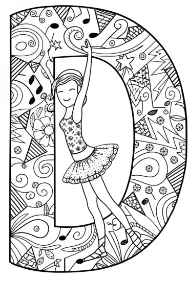 A coloring page of Dancing with the Letter ‘D’ Coloring Page