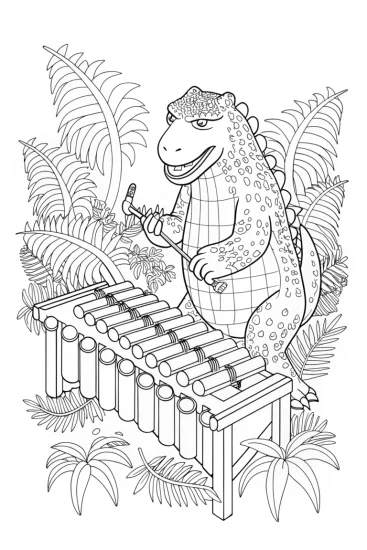 A coloring page of Godzilla’s Musical Jungle Jam Coloring Page