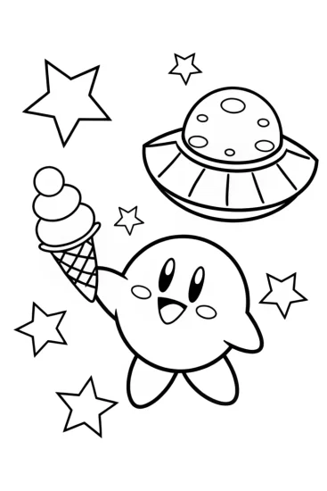 A coloring page of Kirby’s Cosmic Cool Down Coloring Page