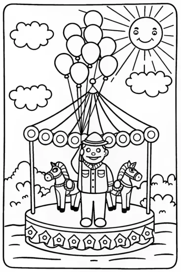 A coloring page of Luigi’s Balloon Adventure on the Merry-Go-Round