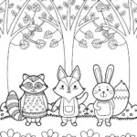 Easter Parade of Woodland Creatures Coloring Page
