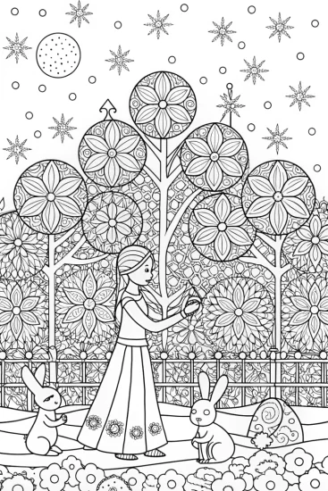 A coloring page of Elsa’s Enchanted Ice Lantern Festival Coloring Page