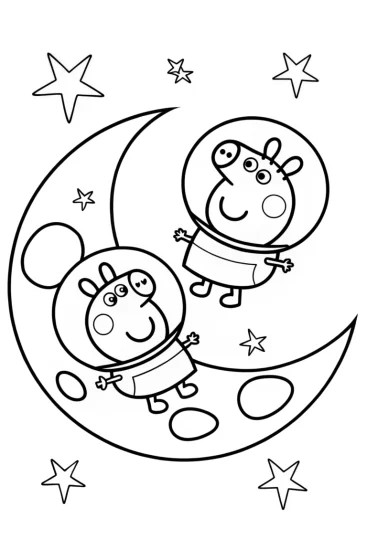 A coloring page of Peppa Pig and George’s Cosmic Quest Coloring Page