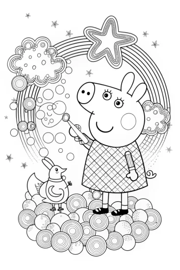 A coloring page of Peppa’s Magical Bubble Adventure Coloring Page