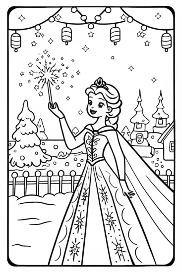 A coloring page of Elsa’s Enchanted Ice Festival Coloring Page