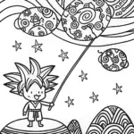 Goku’s Cosmic Fishing Coloring Page