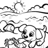 Puppy Pals at the Beach Coloring Page