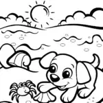 Puppy Pals at the Beach Coloring Page