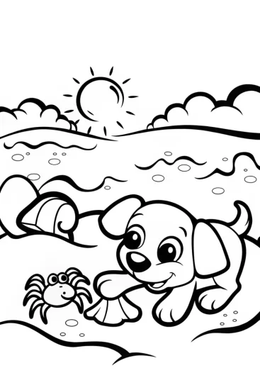 A coloring page of Puppy Pals at the Beach Coloring Page