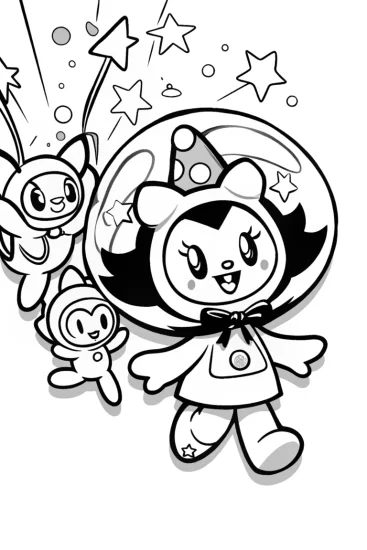 A coloring page of Kuromi’s Cosmic Costume Parade Coloring Page