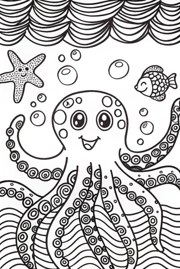 A coloring page of Cheerful Octopus Coloring Page
