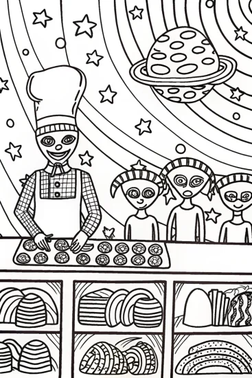 A coloring page of Goku’s Cosmic Bakery Adventure Coloring Page