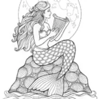 Mermaid’s Moonlit Melody Coloring Page