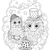 Monster Tea Party in the Sky Coloring Page