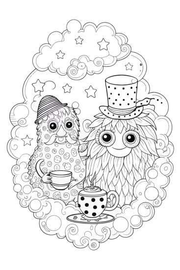 A coloring page of Monster Tea Party in the Sky Coloring Page