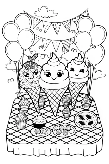 A coloring page of Ice Cream Garden Party Coloring Page