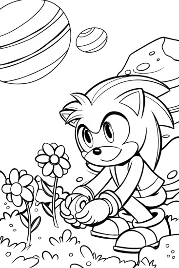 A coloring page of Sonic’s interstellar garden quest coloring page