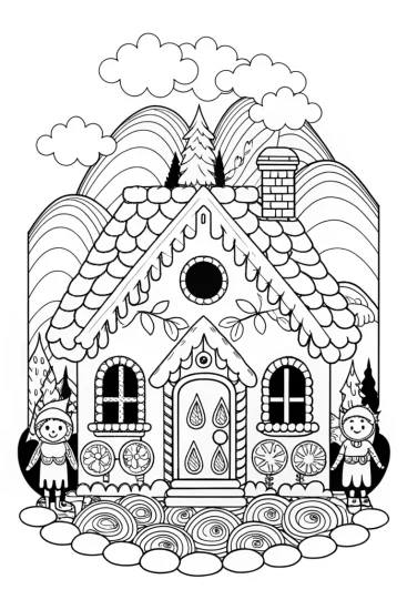 A coloring page of Gingerbread House Quest Coloring Page