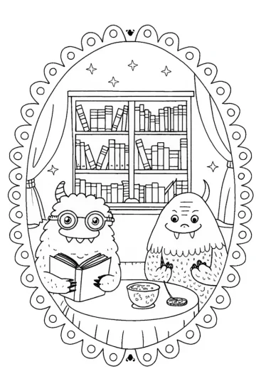 A coloring page of The Monster Book Club Coloring Page