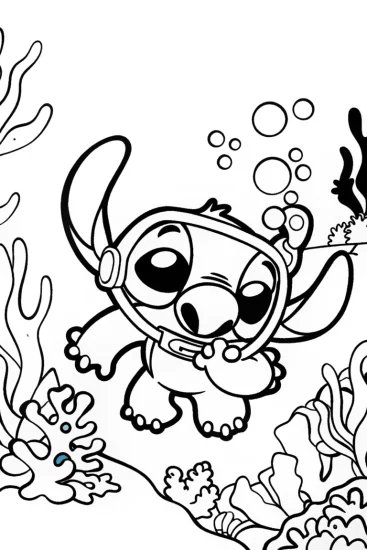 A coloring page of Stitch’s Underwater Adventure Coloring Page